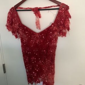 Bebe Red Rose Blouse Size XS